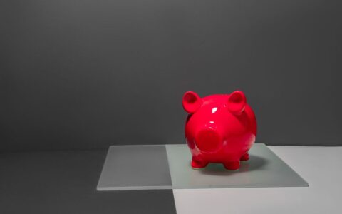 A vibrant red piggy bank against a minimalist and contrasting studio background, ideal for finance themes.